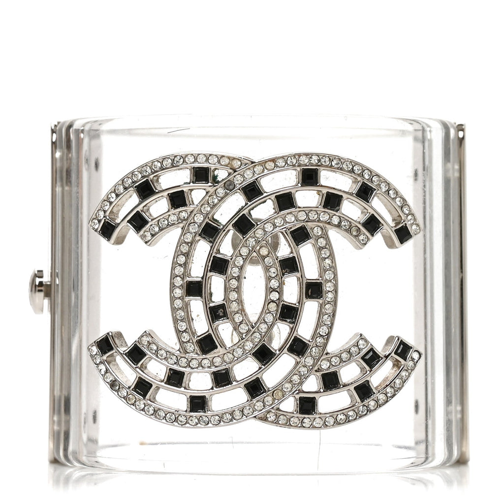 Lucite Baguette Crystal CC Cuff Silver Black