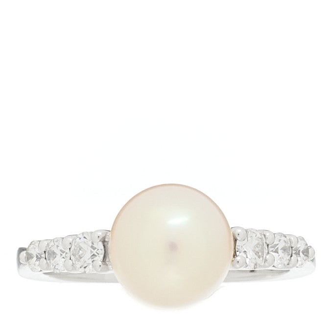 18K White Gold Diamond Akoya Cultured Pearl 8-8.5mm Morning Dew Ring 53 6.5