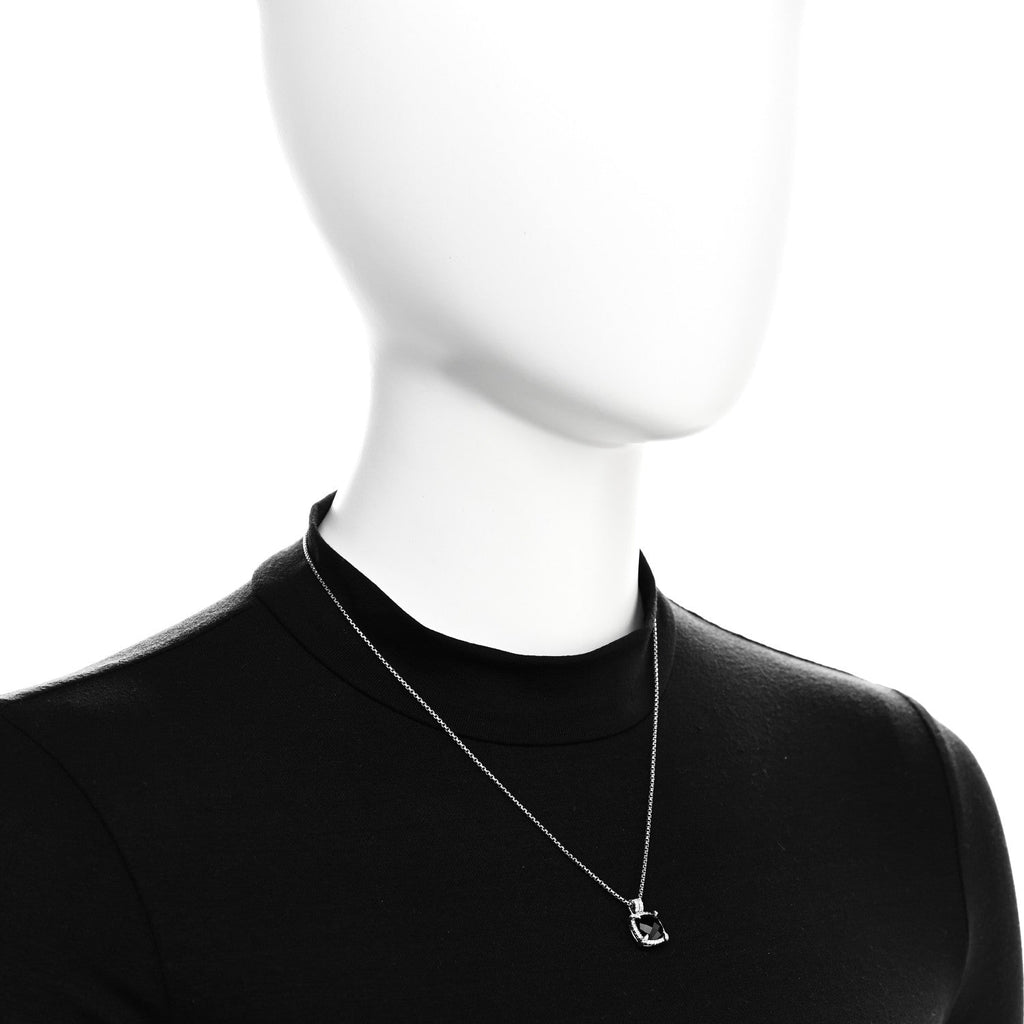Sterling Silver Diamond Black Onyx 9mm Chatelaine Pave Bezel Pendant Necklace