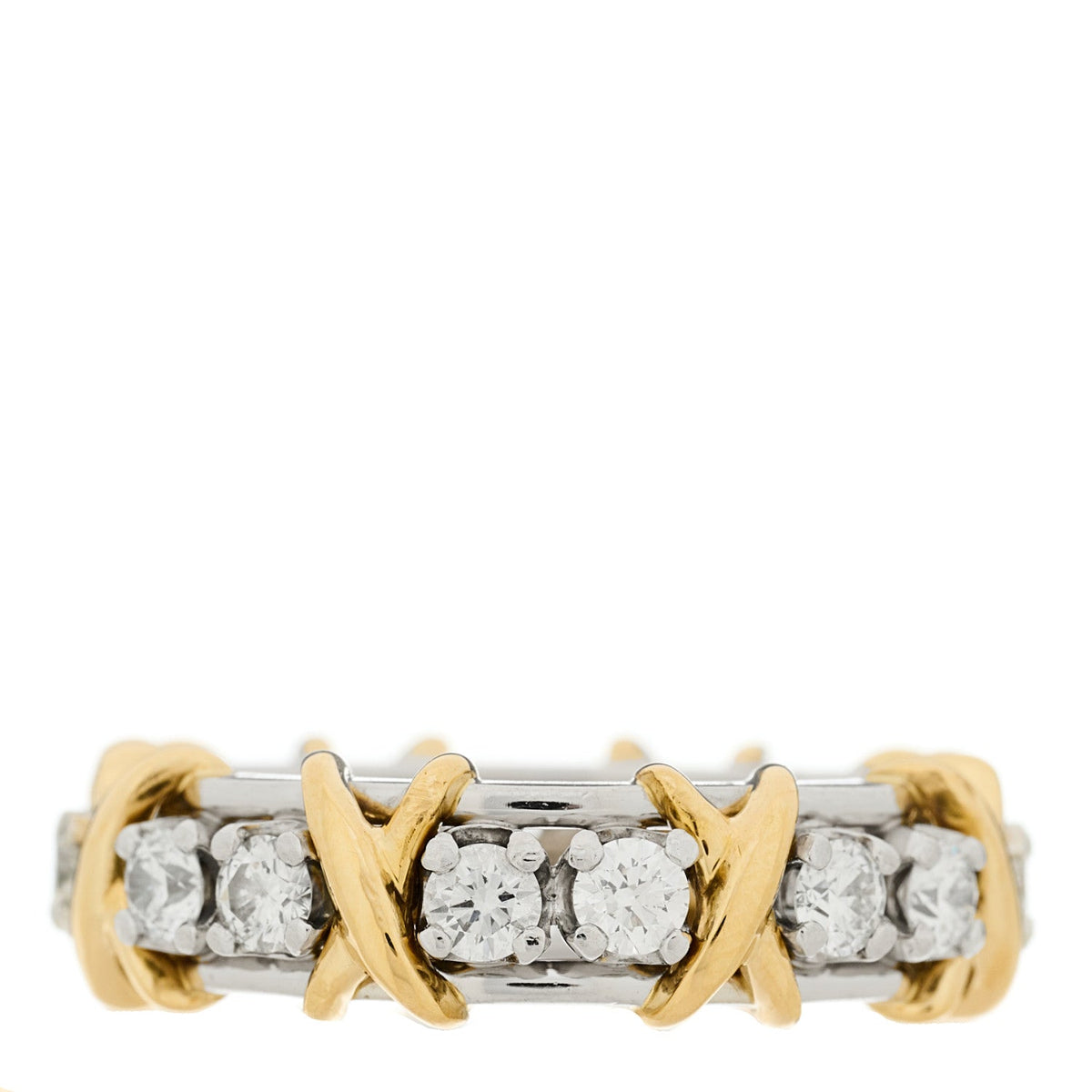 Platinum 18K Yellow Gold Diamond Schlumberger Sixteen Stone Ring 54 6.75