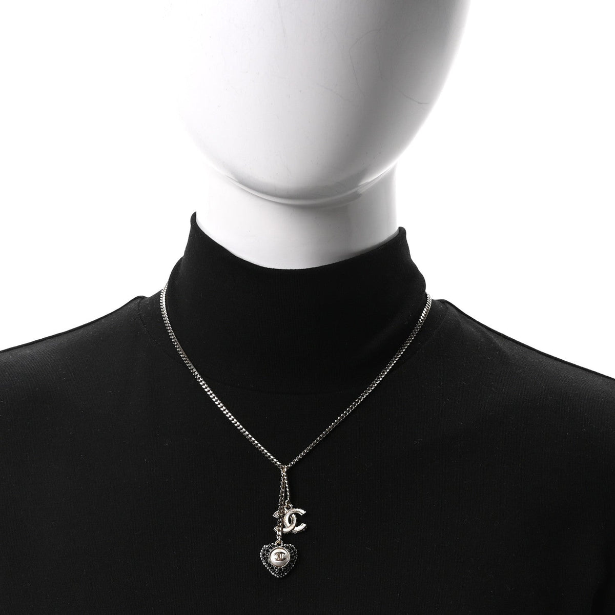 Crystal CC Heart Necklace Black Pearly White Gold