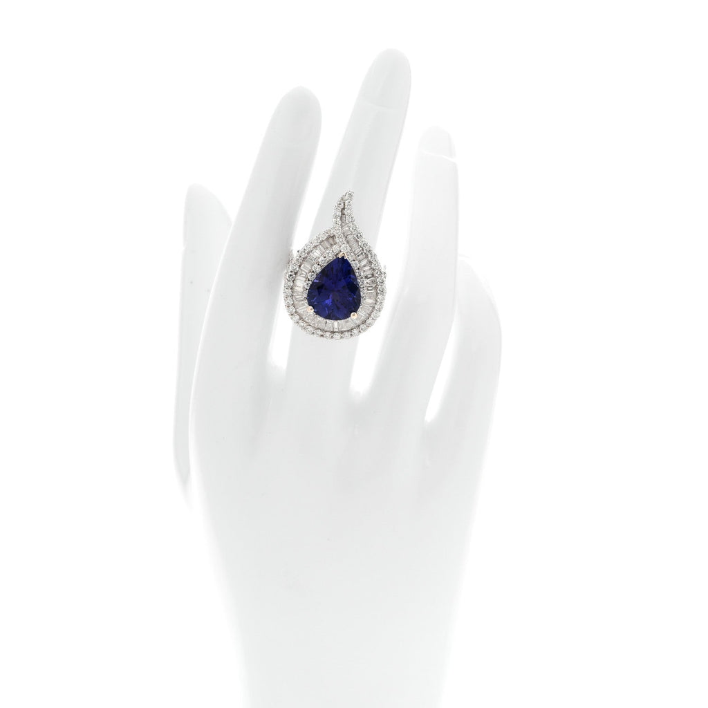 18K White Gold Diamond Tanzanite 3.64ctw Pear Cut Cocktail Ring 54 6.75