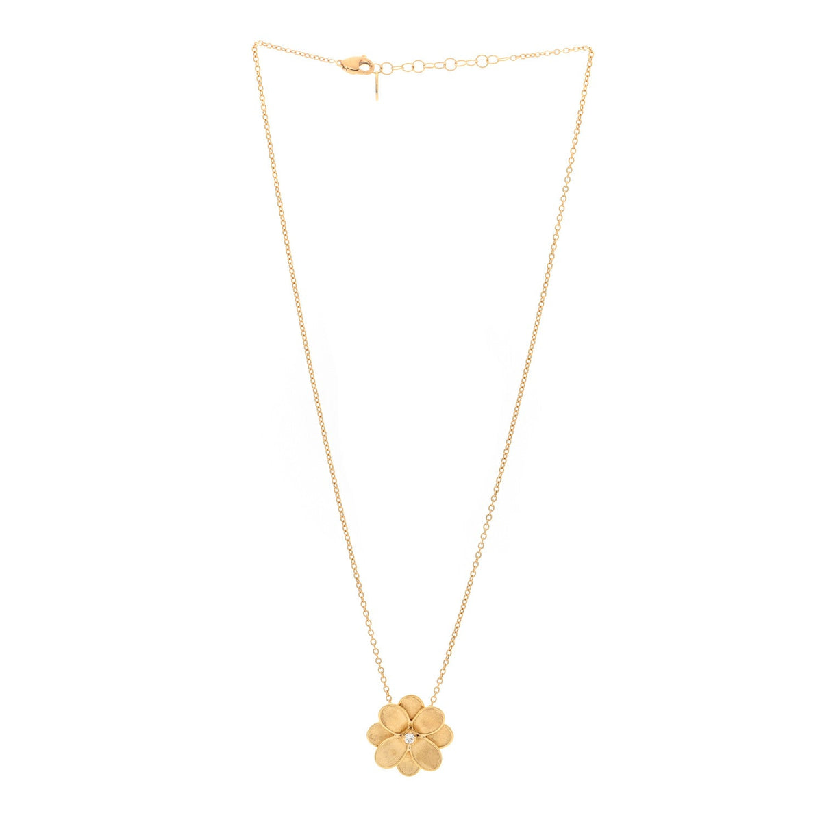 18K Yellow Gold Diamond Petali Flower Pendant Necklace