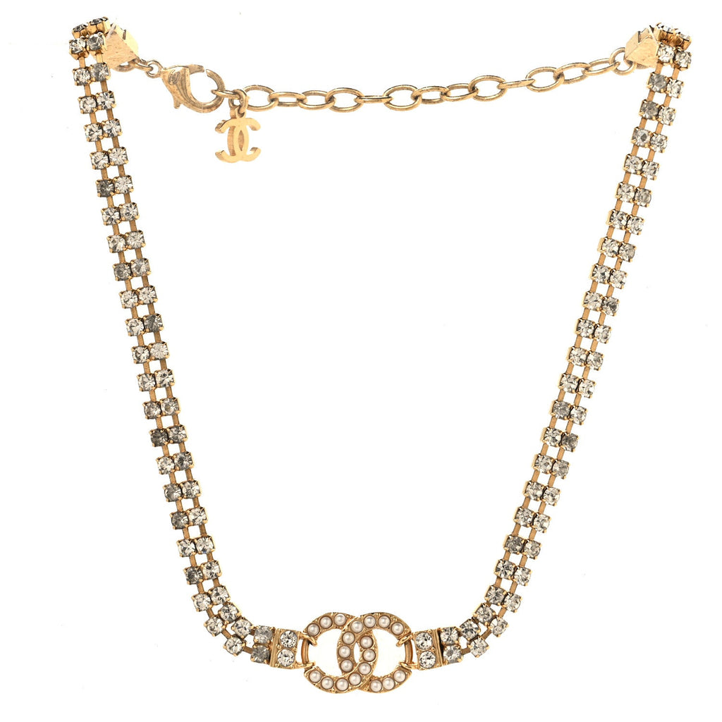 Crystal Pearl CC Choker Necklace Gold