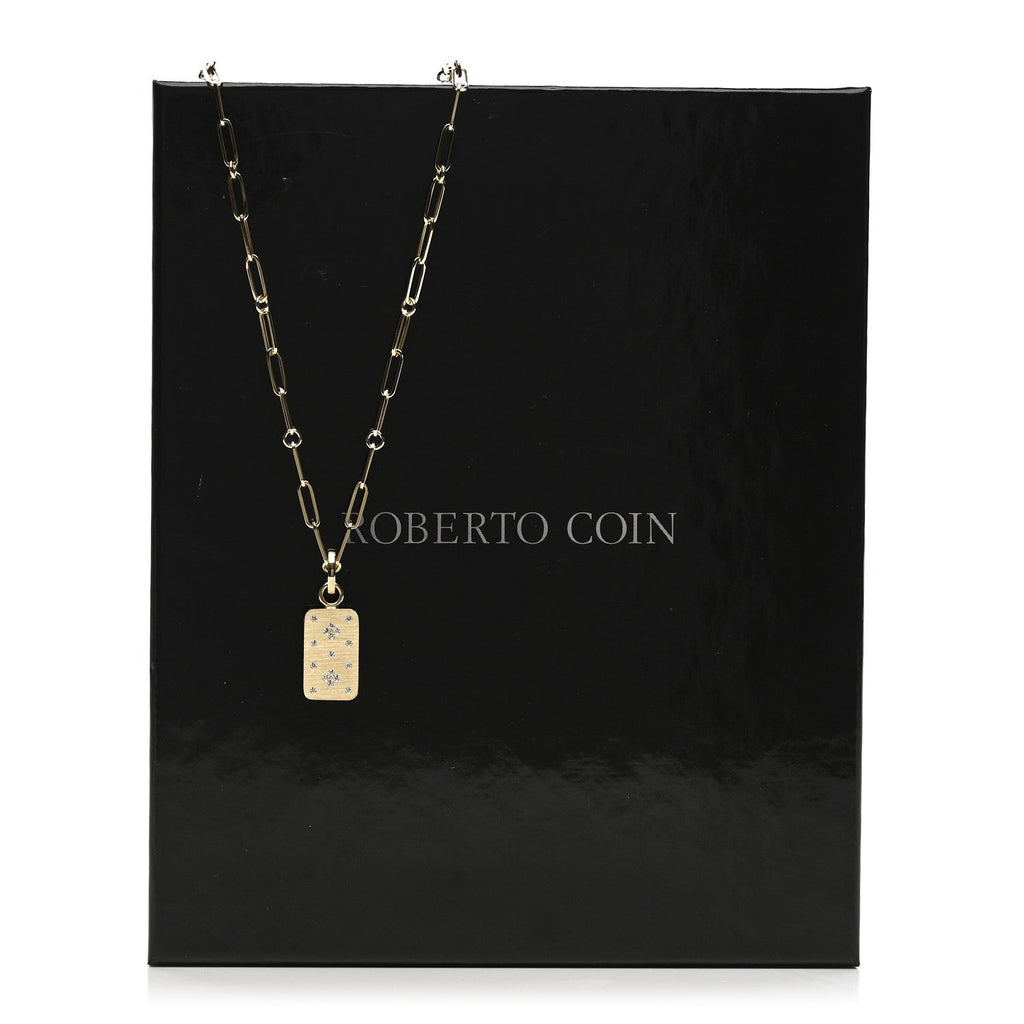 18K Yellow Gold Diamond Venetian Princess Tag Pendant Necklace