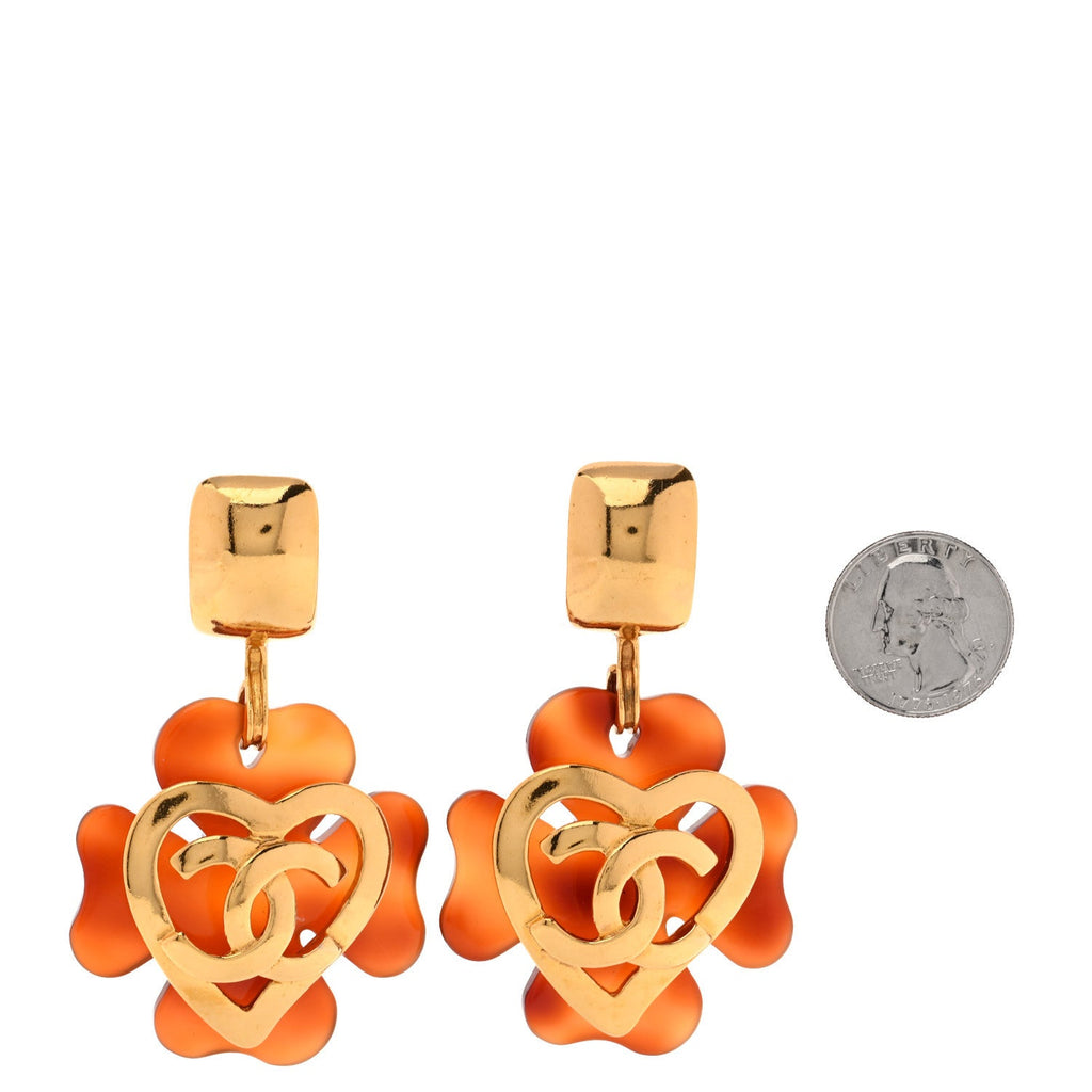 Tortoise CC Heart Clip On Earrings Gold