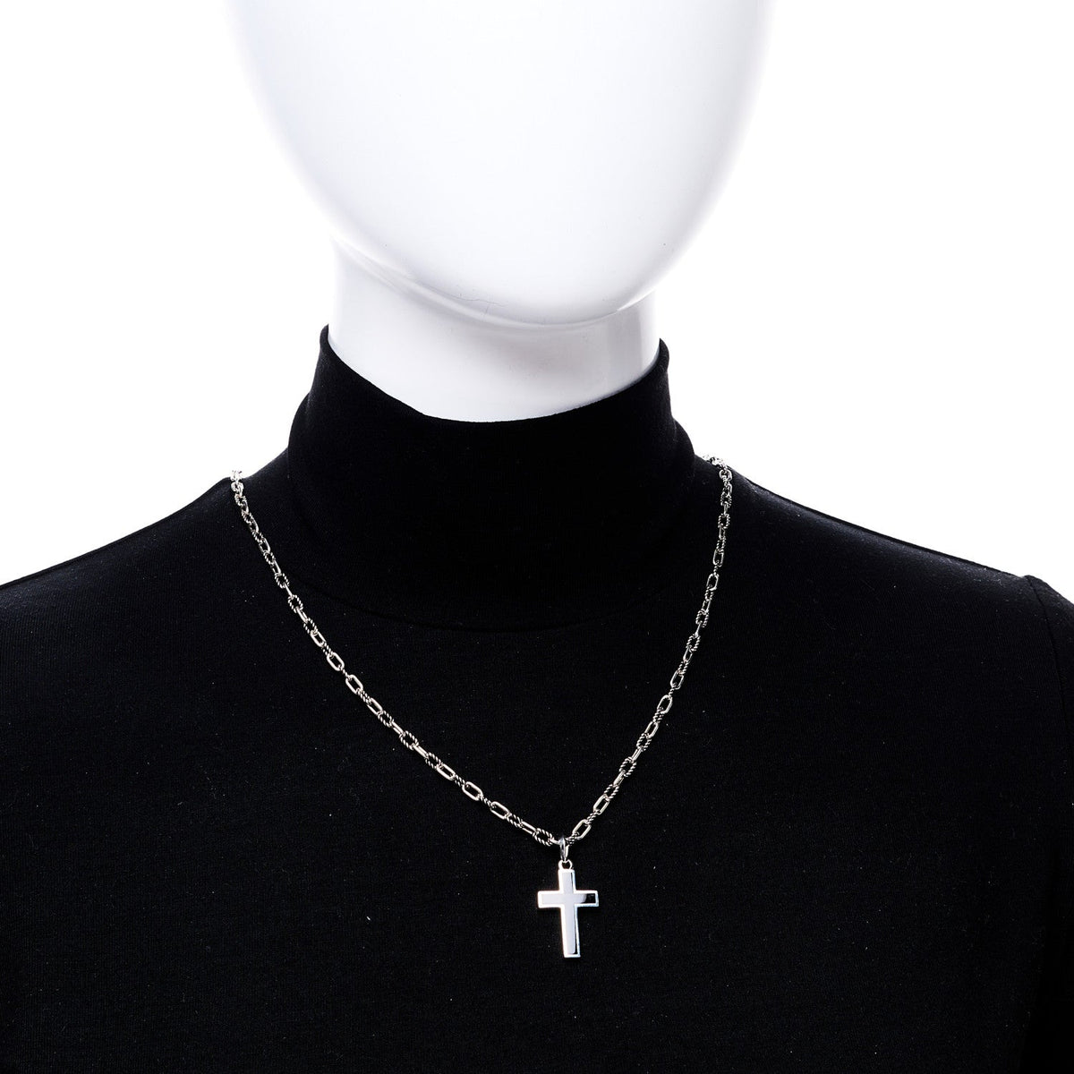 Sterling Silver Black Onyx Cross Pendant DY Madison Chain Necklace
