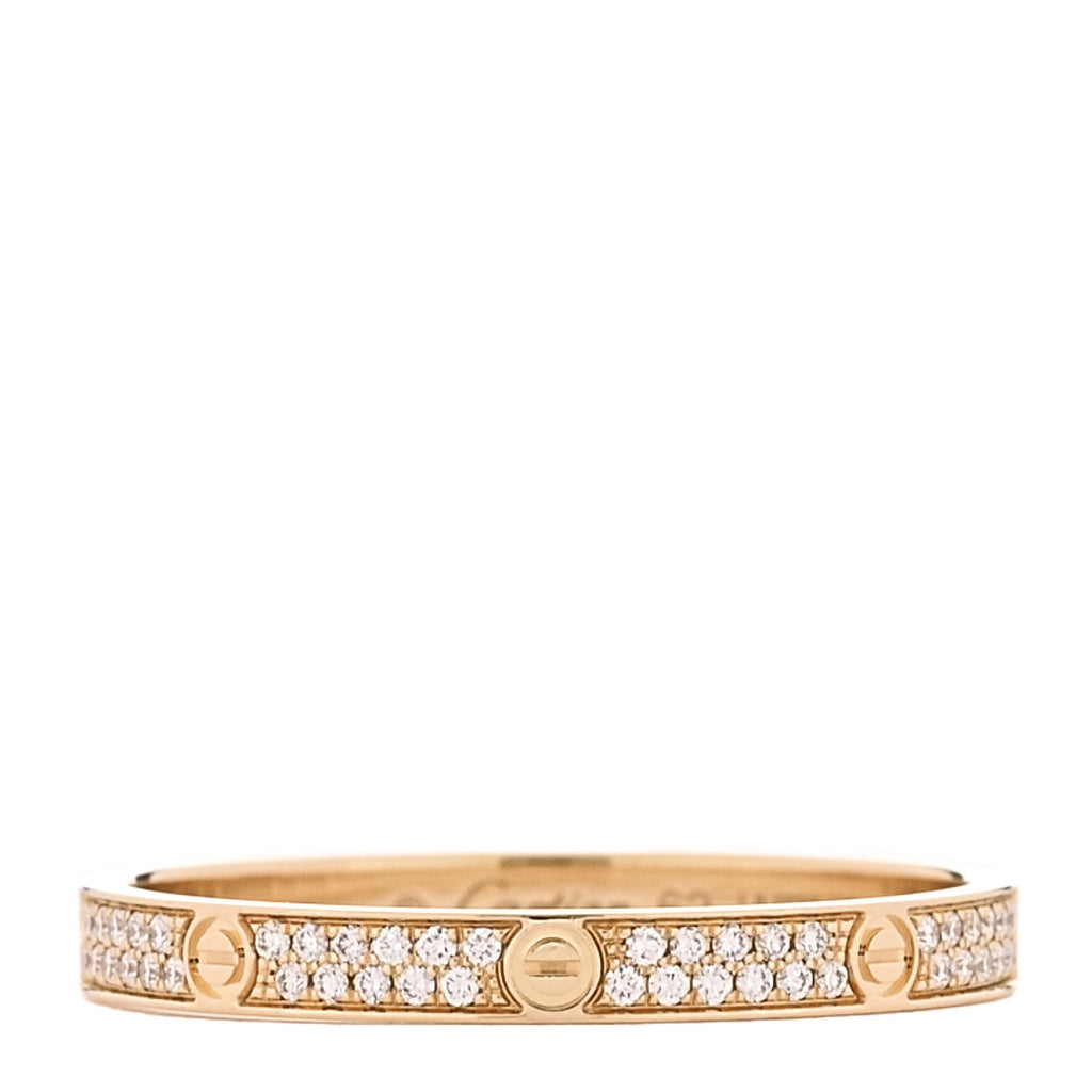 18K Yellow Gold Diamond 2.6mm LOVE Paved Band Ring 62 10
