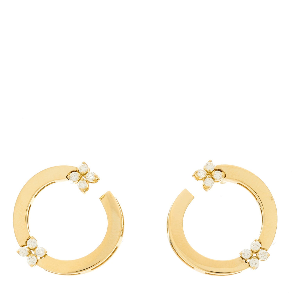 18K Yellow Gold Diamond Double Circle Earrings
