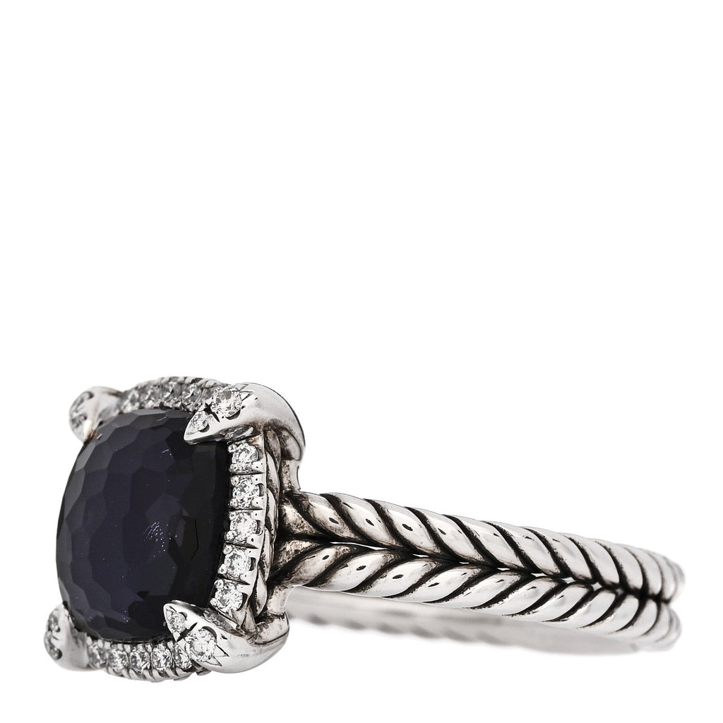 Sterling Silver Diamond Black Orchid 9mm Chatelaine Pave Bezel Ring  57 8
