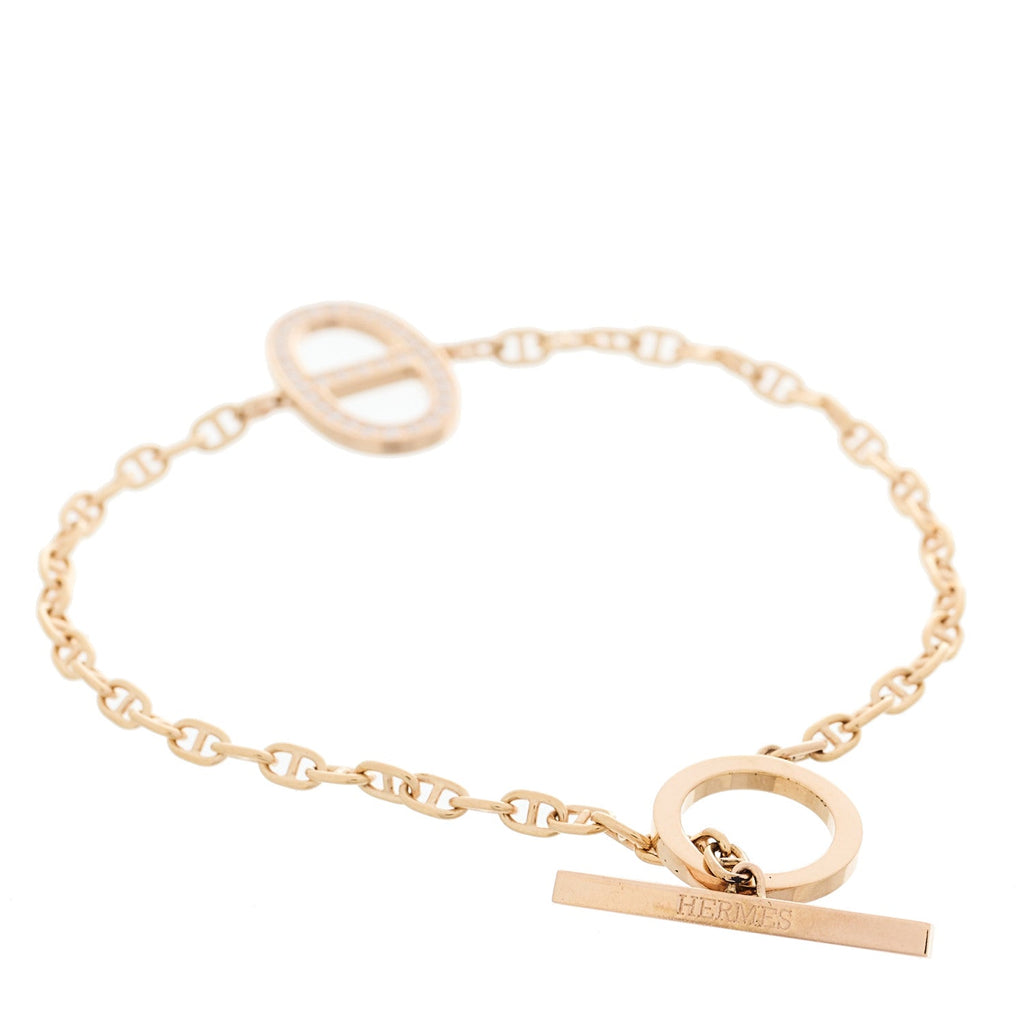18K Rose Gold Diamond Chaine d'Ancre Contour Bracelet SH