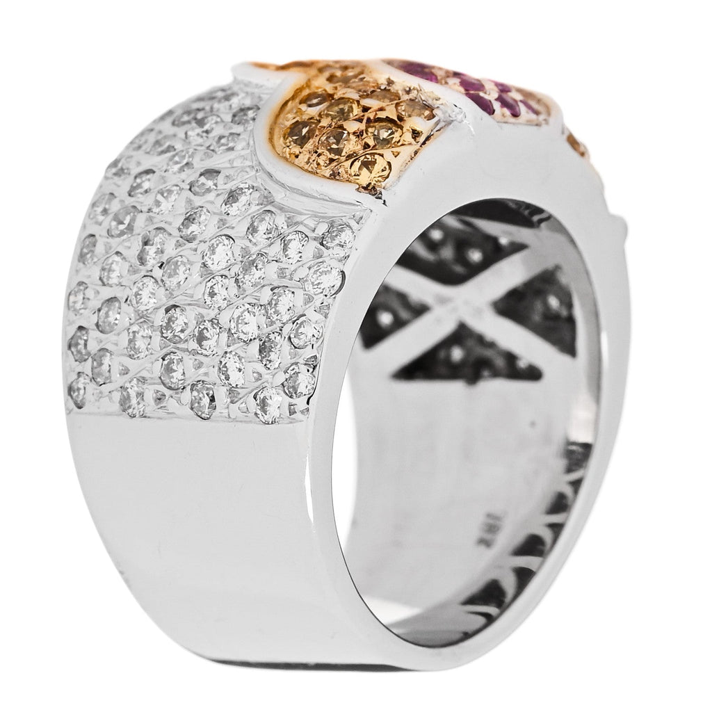 18K White Gold Diamond .85ctw Pink Yellow Sapphire Floral Ring 53 6.25