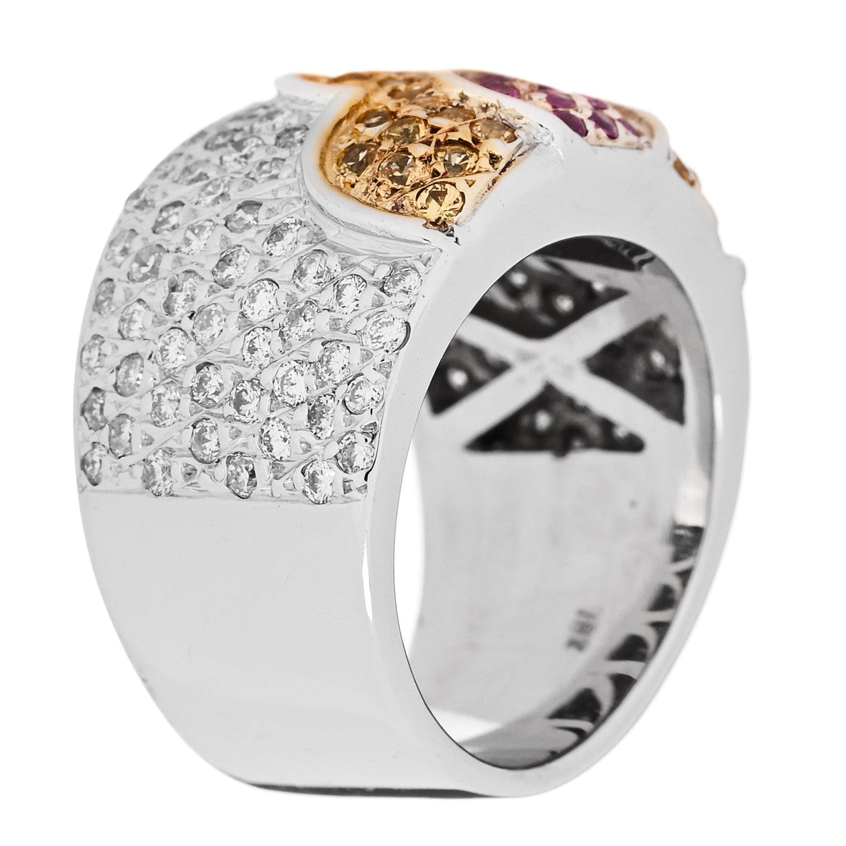 18K White Gold Diamond .85ctw Pink Yellow Sapphire Floral Ring 53 6.25
