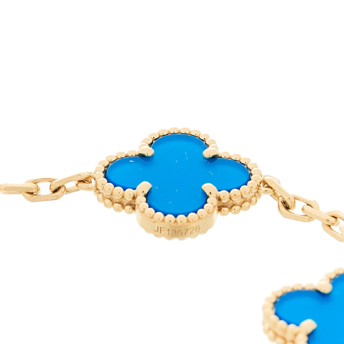 18K Yellow Gold Blue Agate 5 Motifs Vintage Alhambra Bracelet