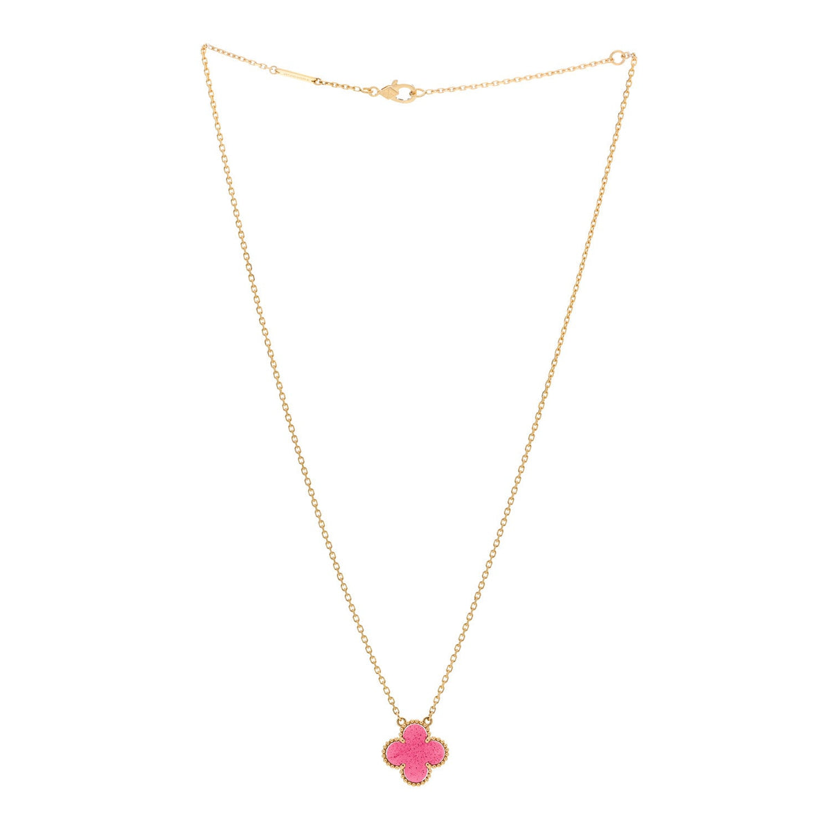 18K Yellow Gold Pink Enamel Vintage Alhambra Pendant Necklace