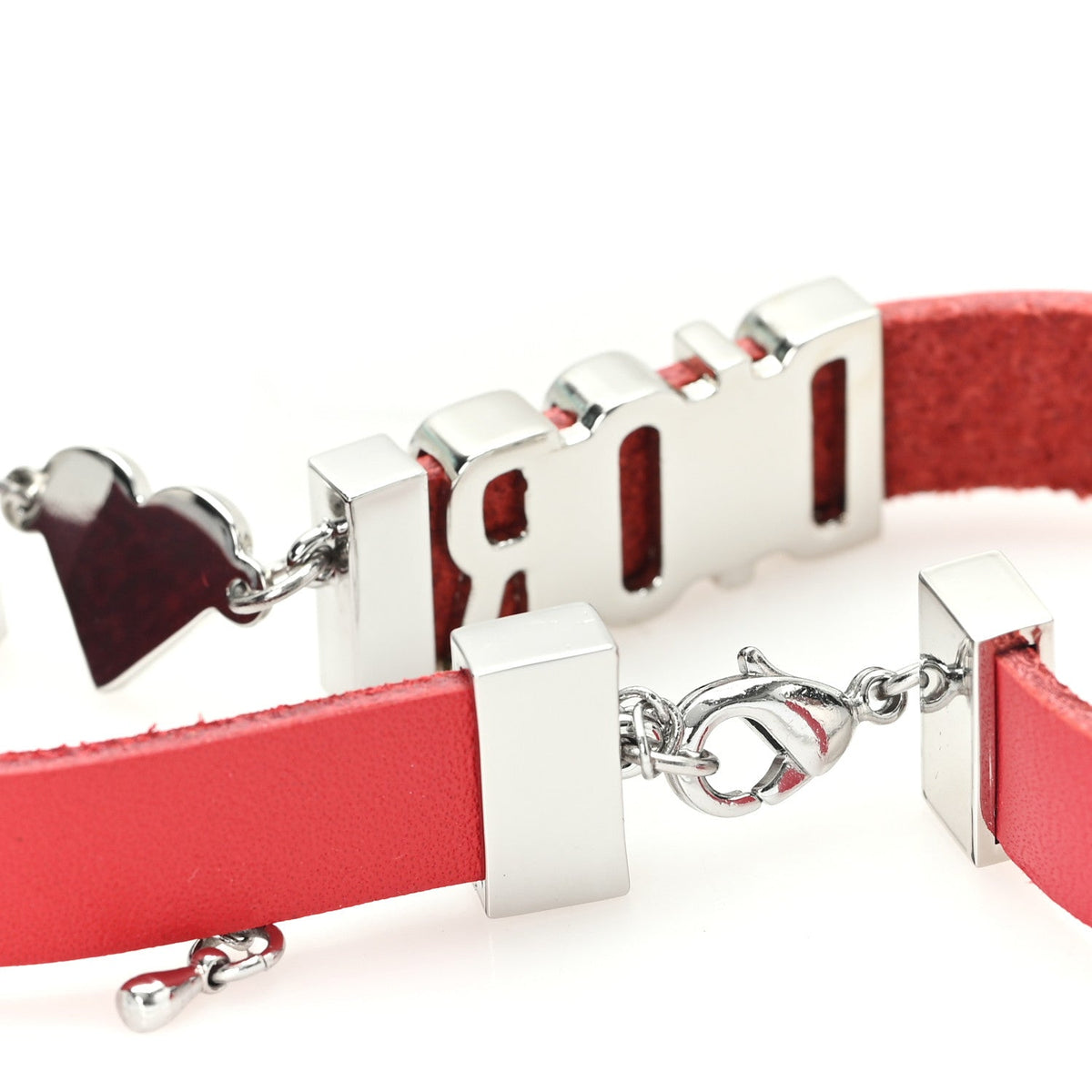 Calfskin Dior Logo Choker Necklace Red