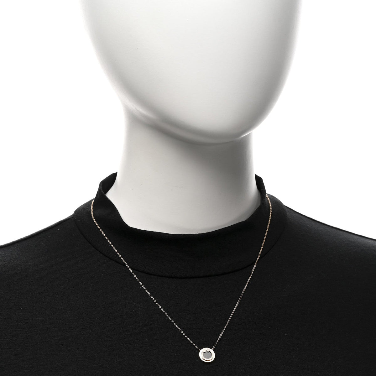 18K Rose Gold Diamond Black Onyx Small T Circle Pendant Necklace