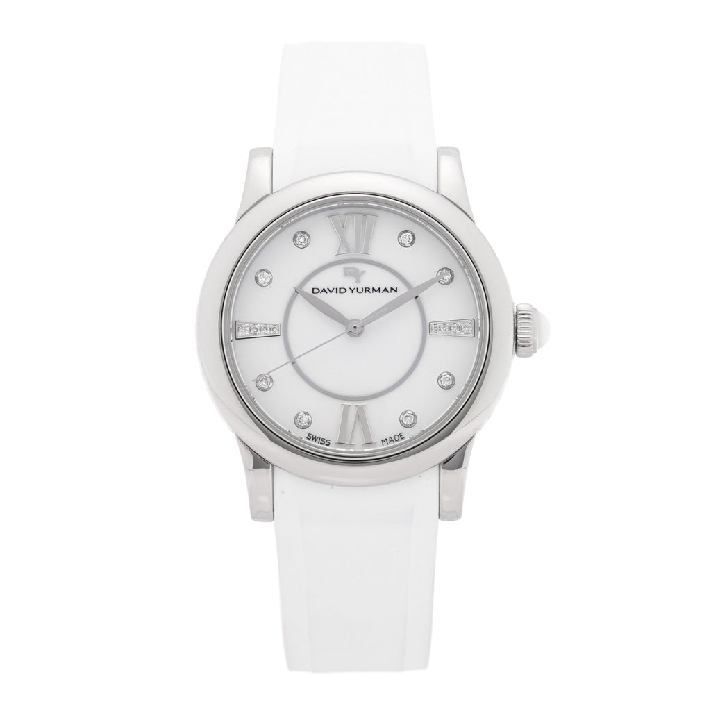 Stainless Steel Rubber Diamond 35mm Classic Quartz Watch White