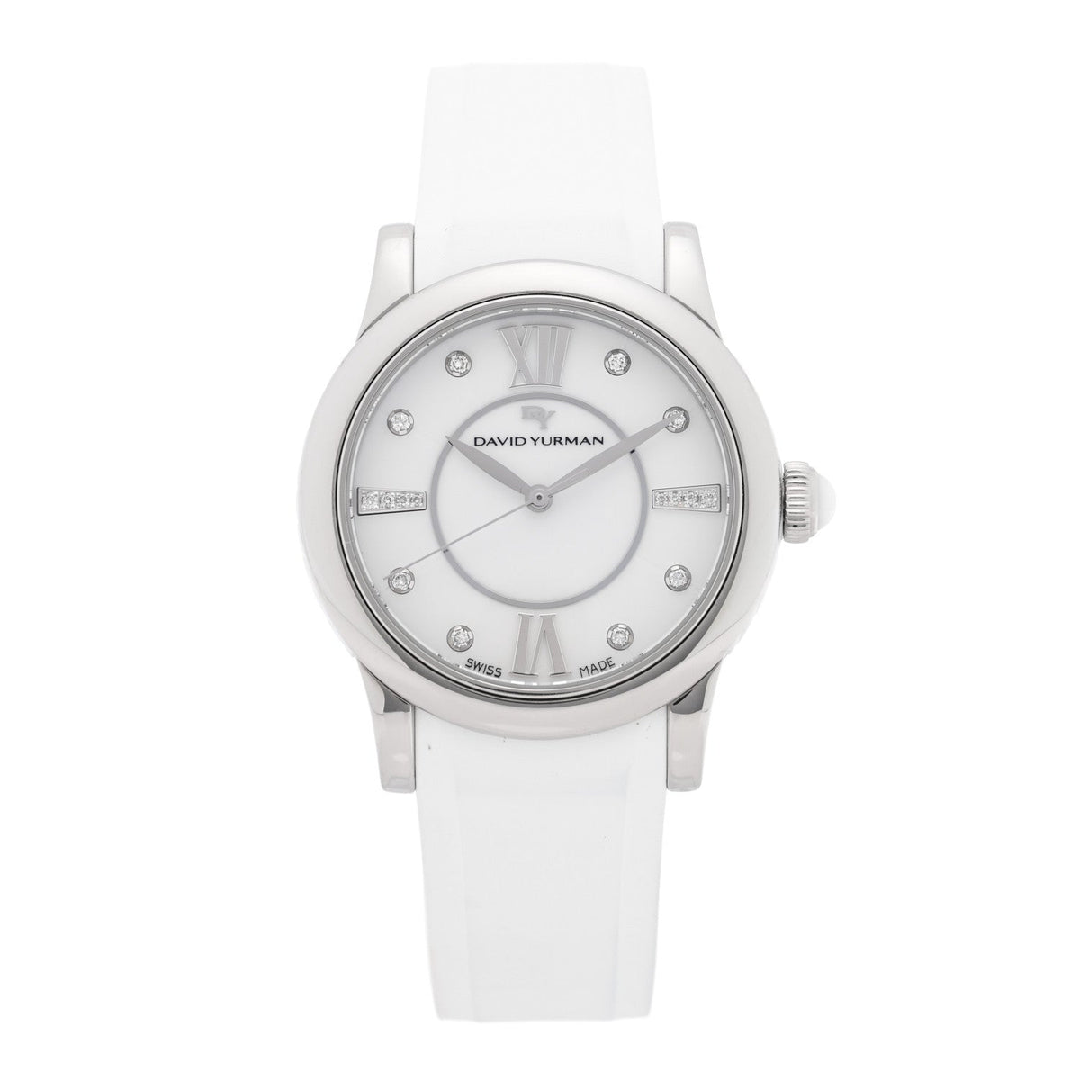 Stainless Steel Rubber Diamond 35mm Classic Quartz Watch White