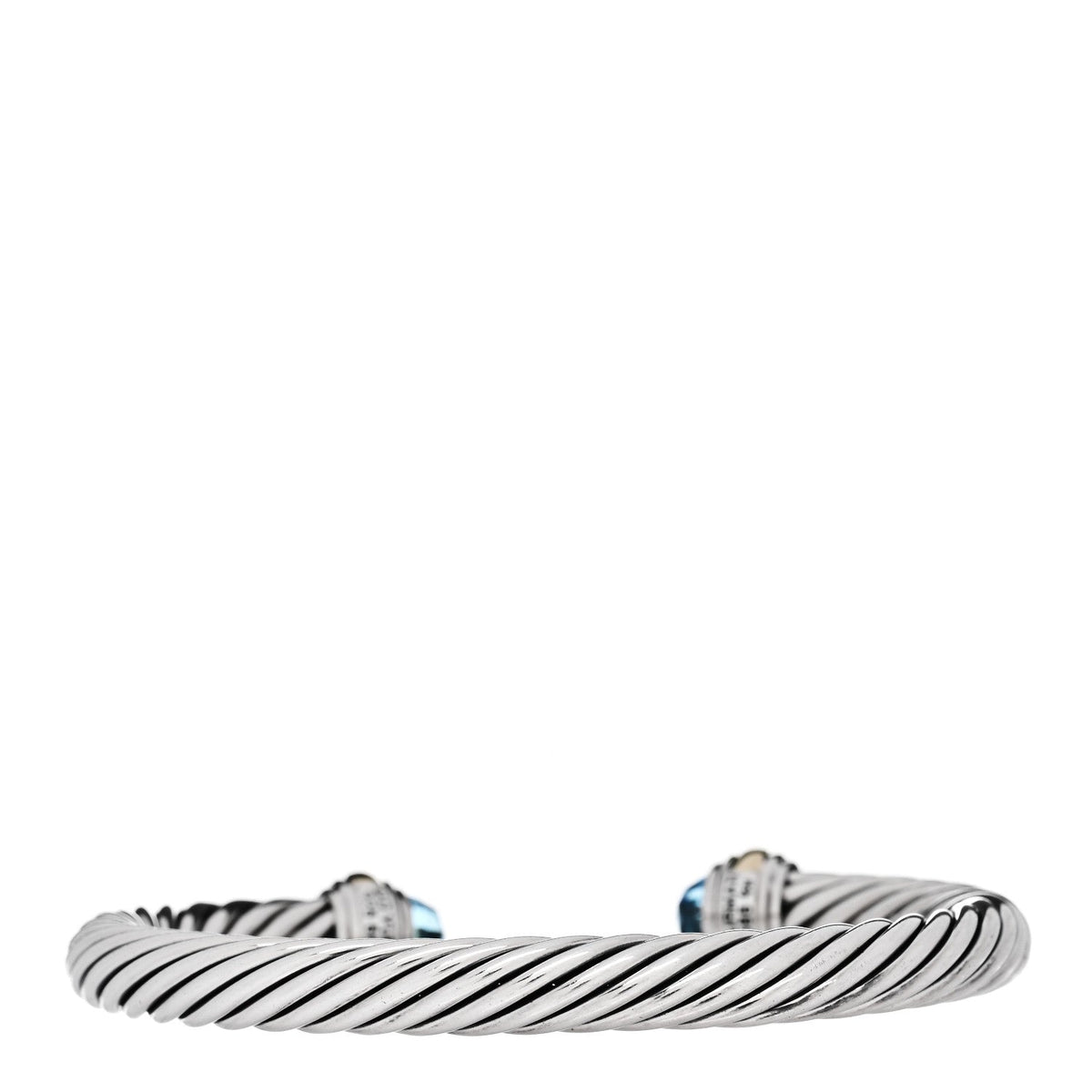 Sterling Silver 14K Yellow Gold Blue Topaz 7mm Cable Classics Bracelet