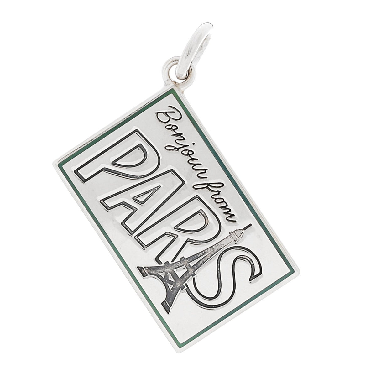 Sterling Silver Enamel Paris Postcard Charm Blue