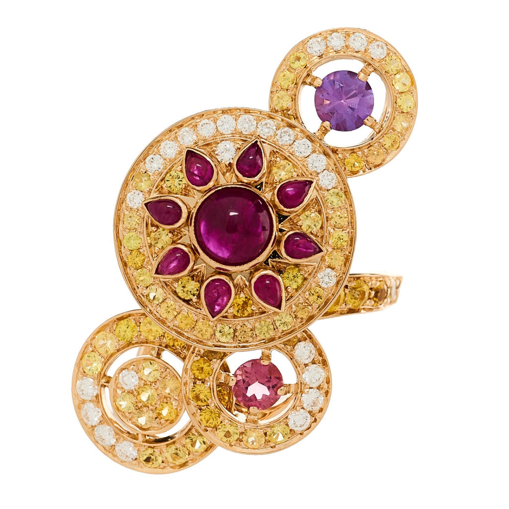 18K Rose Gold Diamond Multi Gemstone Sheherazade Ring 49 5