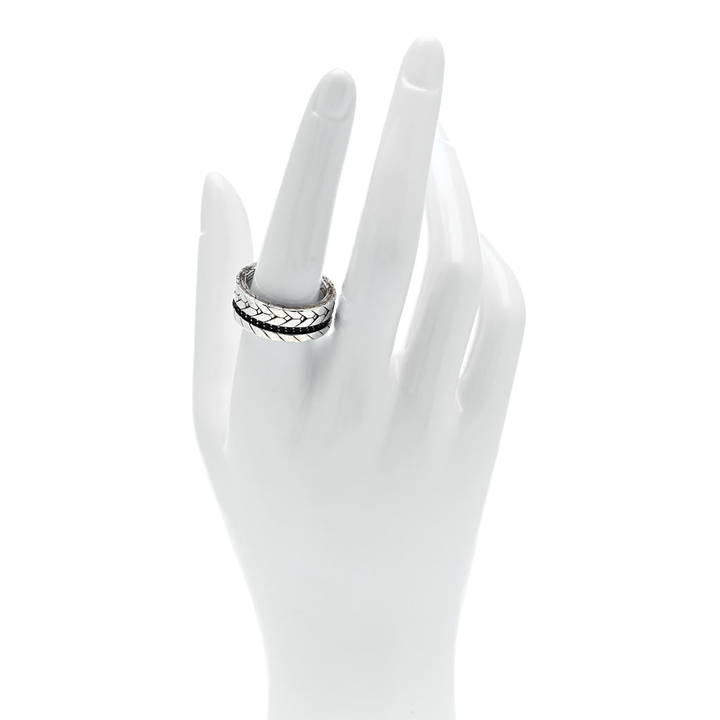 Sterling Silver Black Sapphire Black Spinel Modern Chain Band Ring 58 8.5