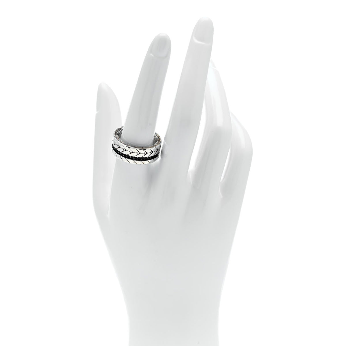 Sterling Silver Black Sapphire Black Spinel Modern Chain Band Ring 58 8.5