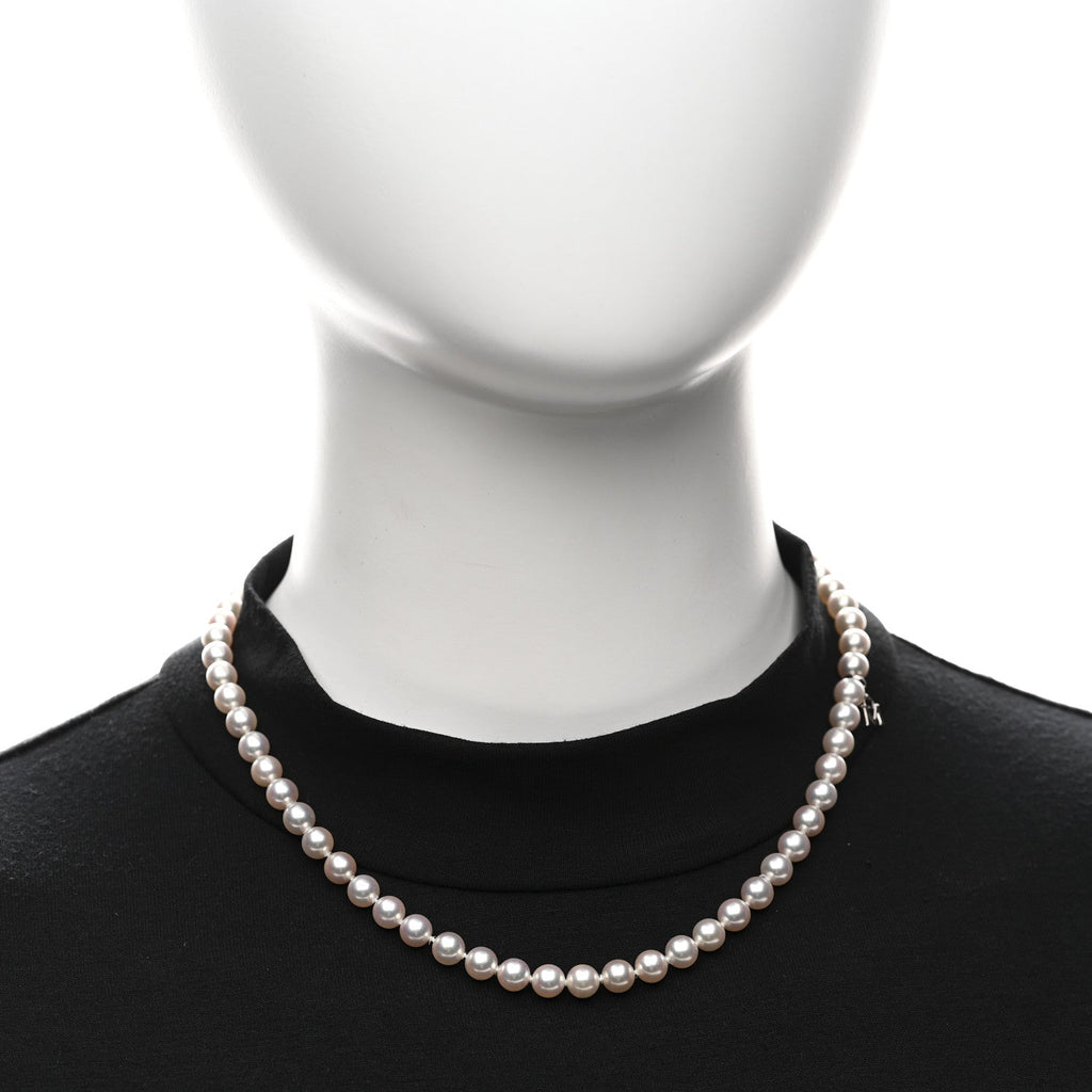 18K White Gold Akoya Cultured Pearl 6-6.5mm Strand Necklace 16"