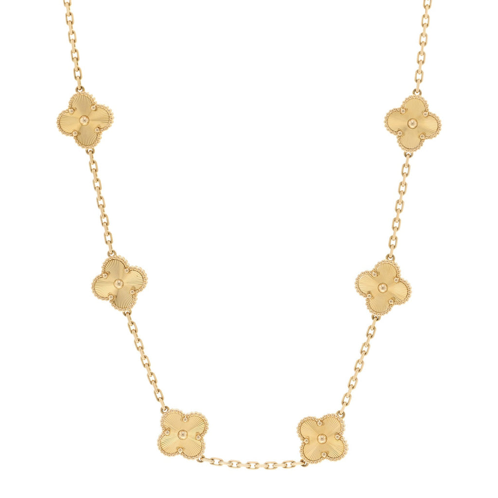 18K Yellow Gold 10 Motifs Guilloche Vintage Alhambra Necklace