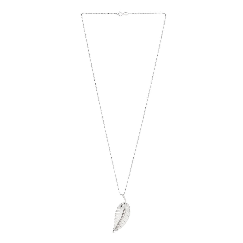 18K White Gold Large Leaf Pendant Necklace