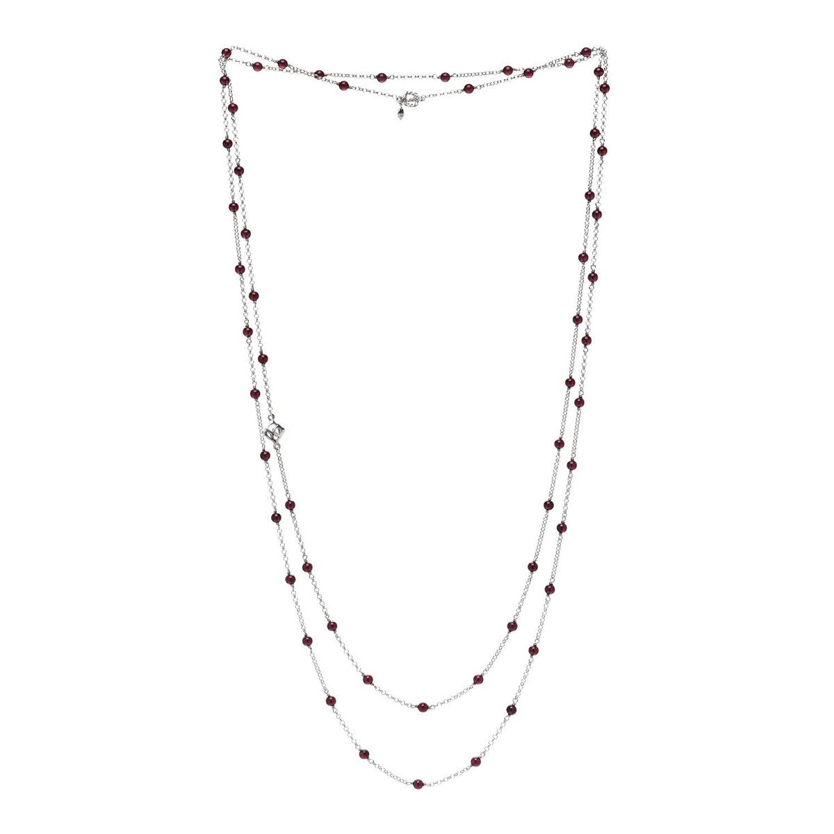 Sterling Silver Garnet Bead Chain Necklace 60"