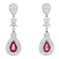 14K White Gold Diamond 4.40ctw Rubellite Pear Cut Drop Earrings