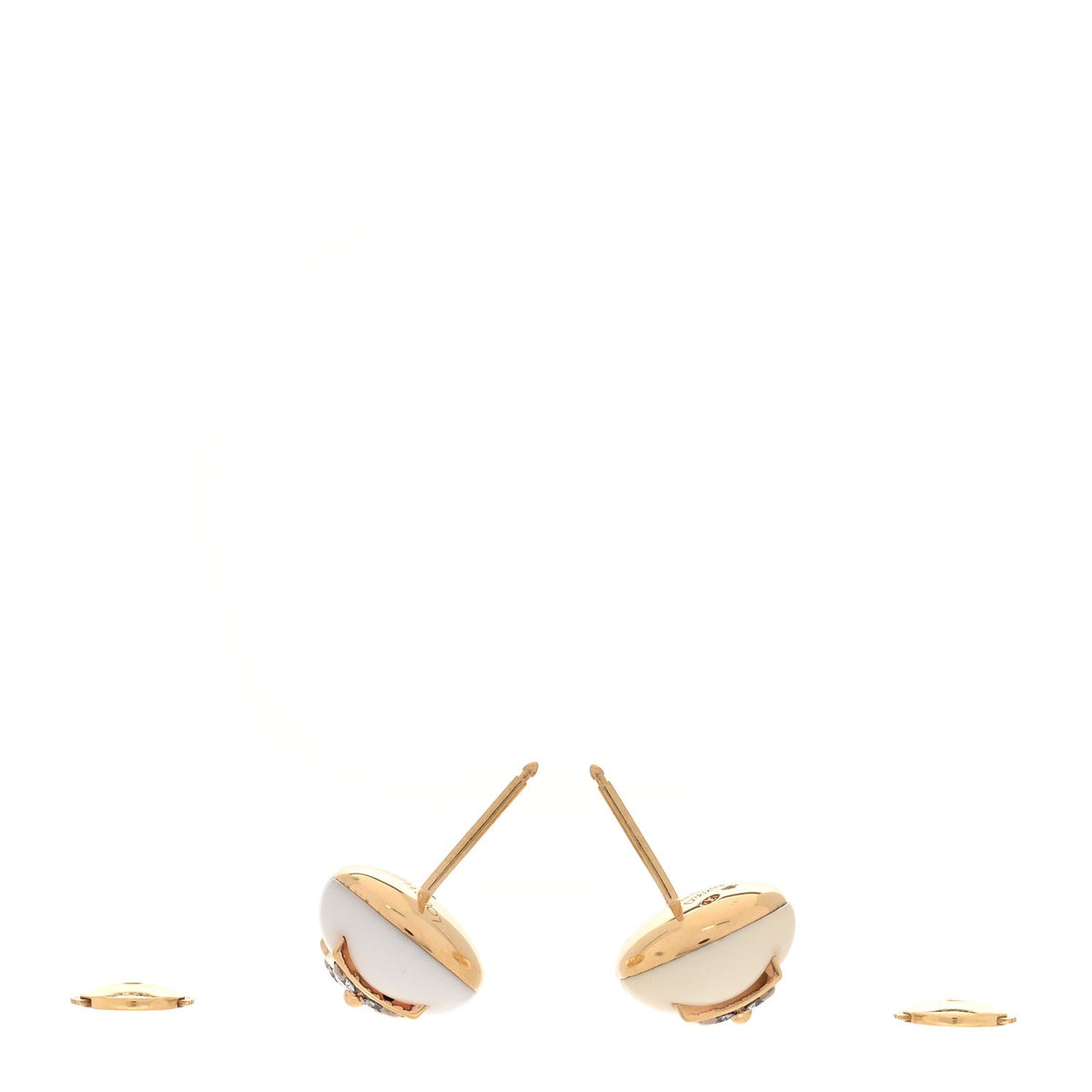 18K Yellow Gold Diamond White Agate Color Blossom BB Star Stud Earrings