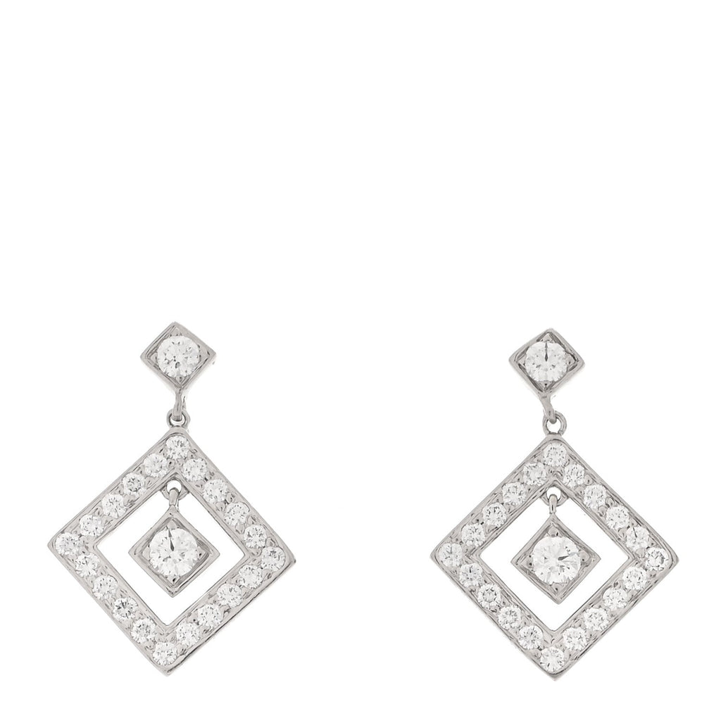 Platinum Diamond Open Square Drop Earrings