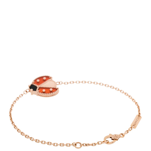 18K Rose Gold Carnelian Onyx Lucky Spring Open Wing Lady Bug Bracelet