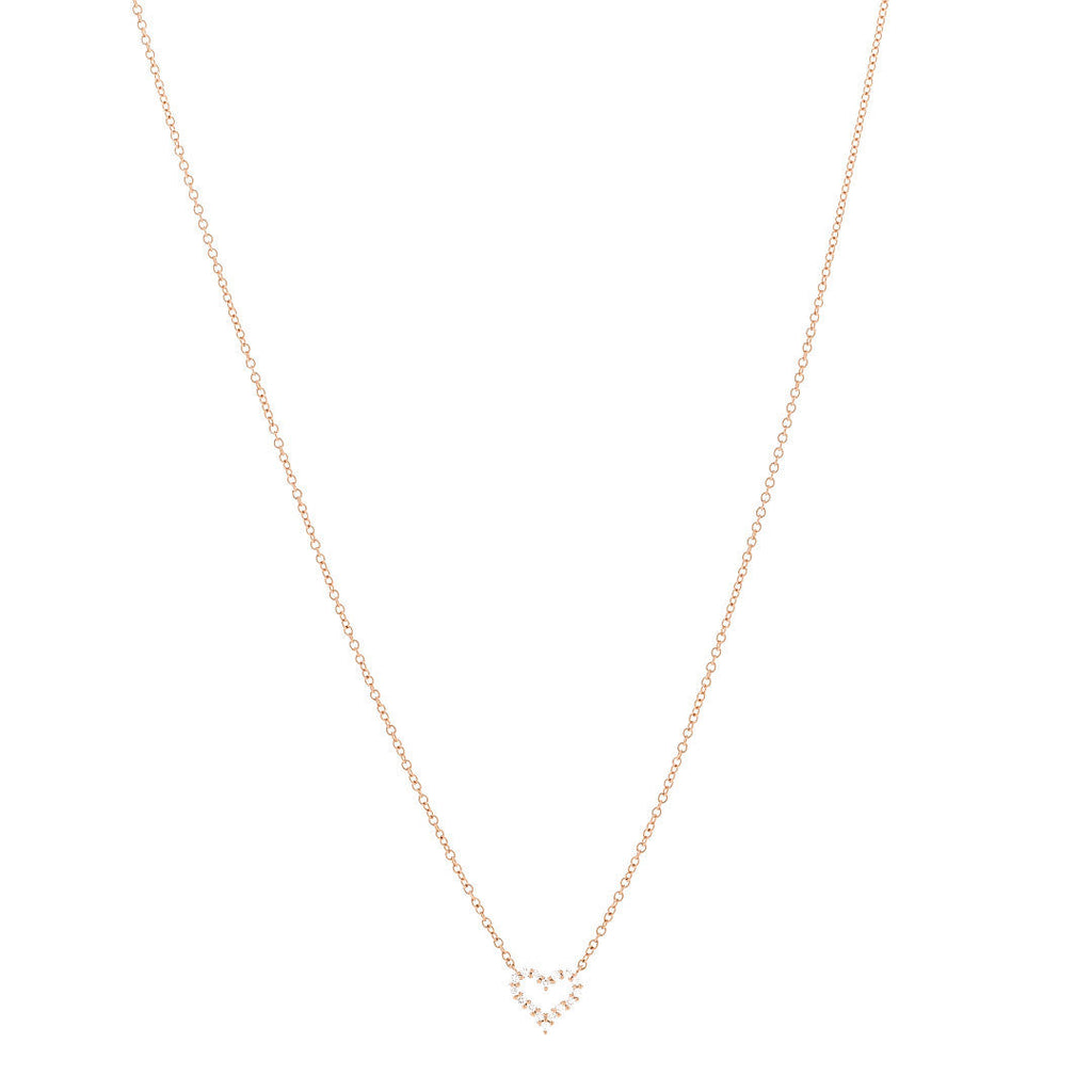 18K Rose Gold Diamond Extra Mini Heart Pendant Necklace