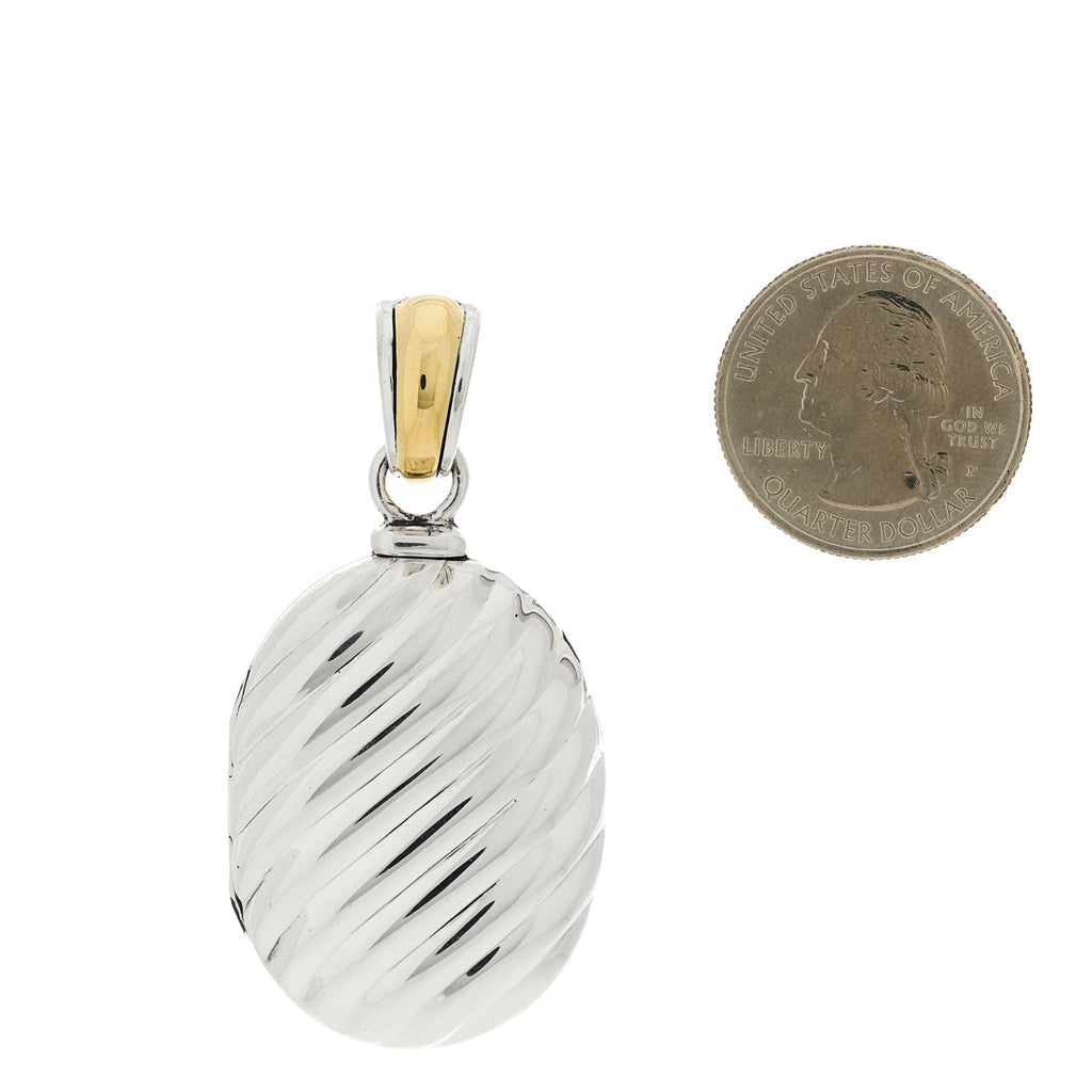 Sterling Silver 18K Yellow Gold Sculpted Cable Oval Locket Amulet Pendant