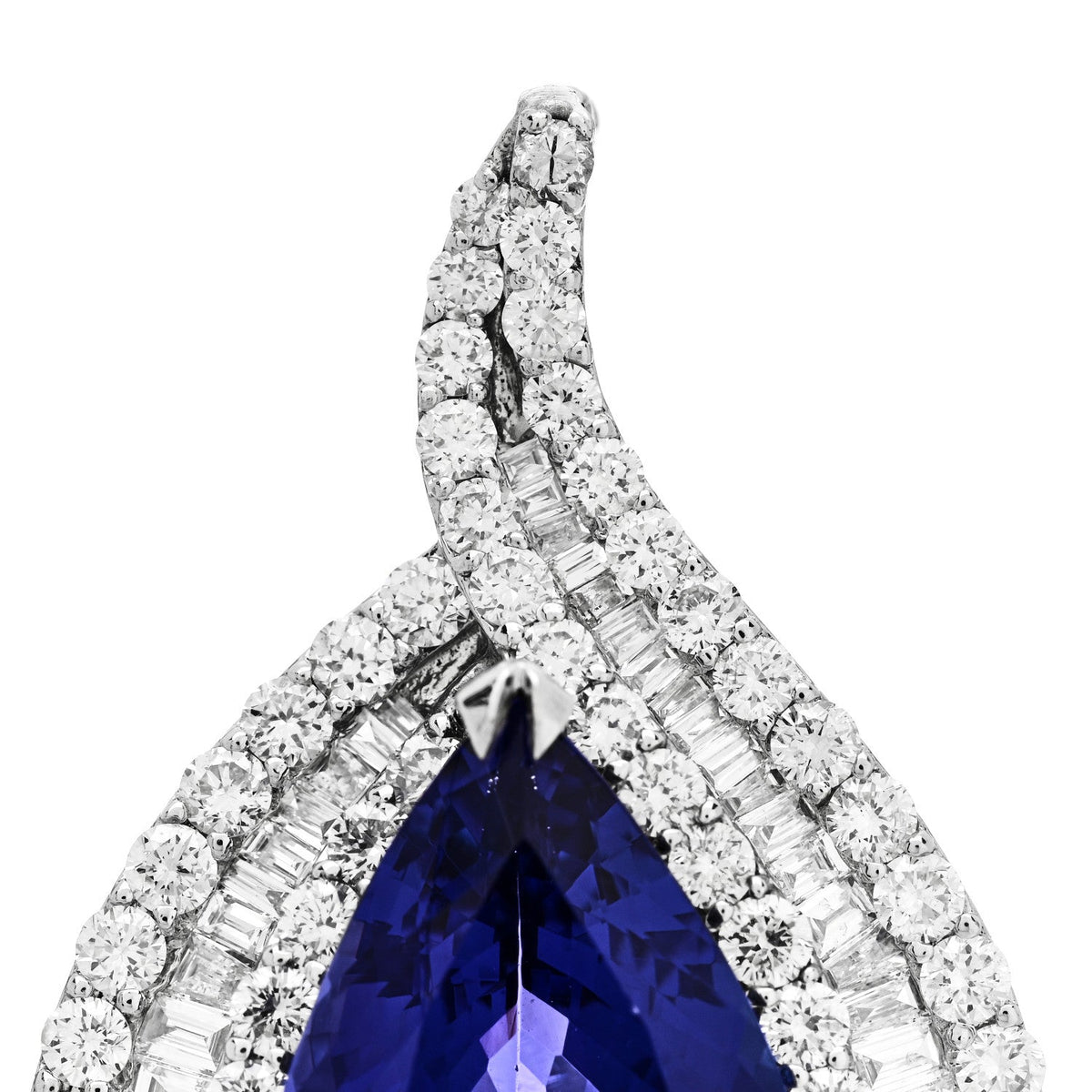 18K White Gold Diamond Tanzanite 4.40ctw Pear Cut Pendant
