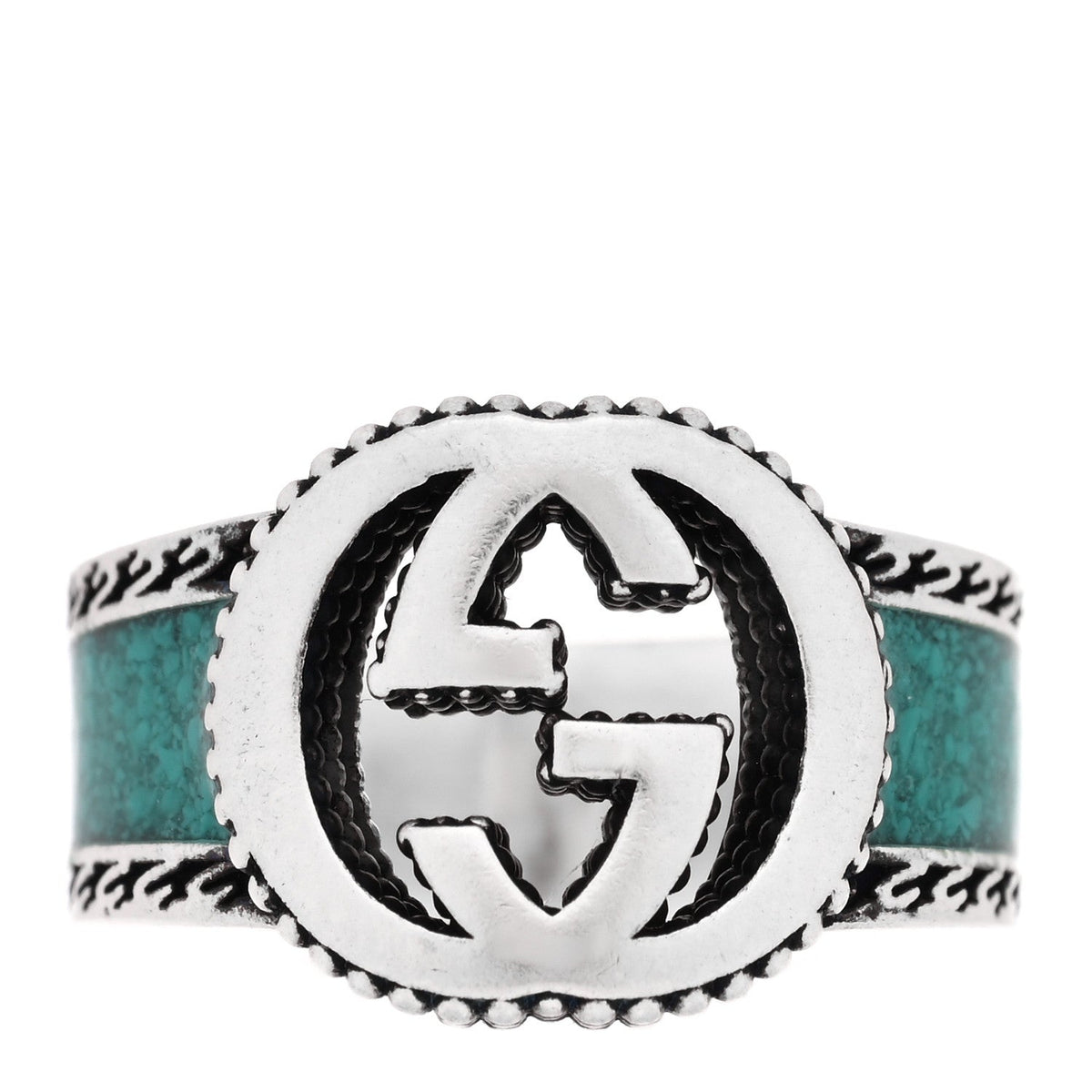 Sterling Silver Enamel Interlocking G Band Ring 50 5.5 Turquoise