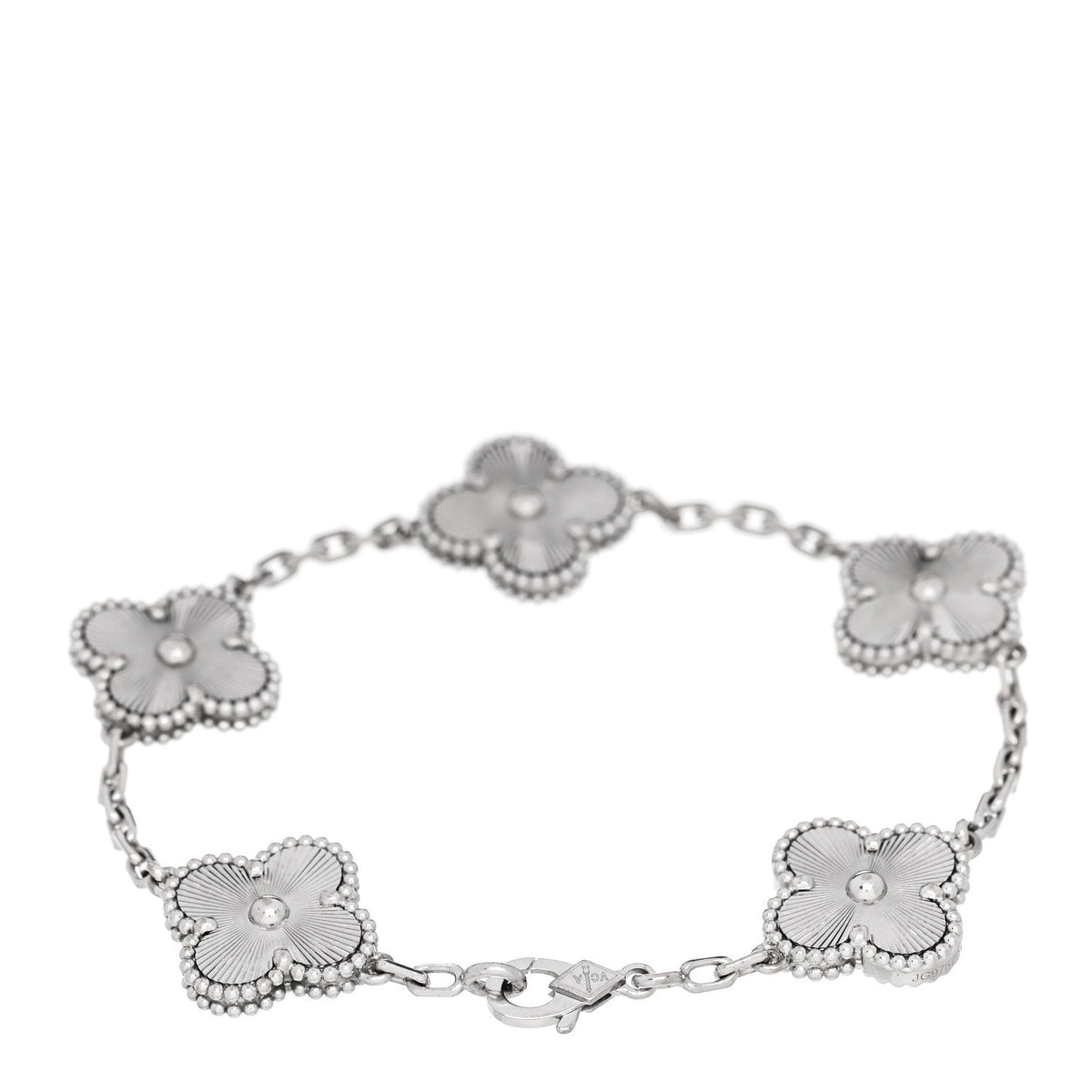 18K White Gold 5 Motifs Guilloche Vintage Alhambra Bracelet