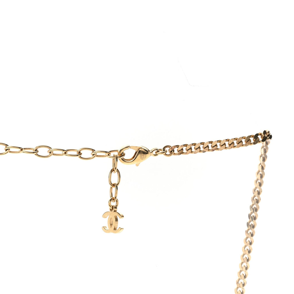 Metal Crystal CC Boy Pendant Long Necklace Gold