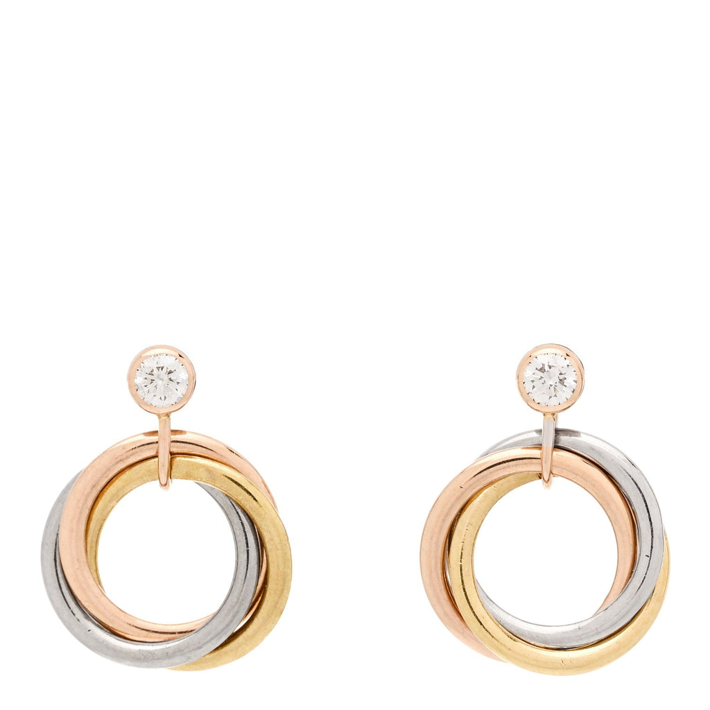 18K Pink Yellow White Gold Diamond Trinity Drop Earrings