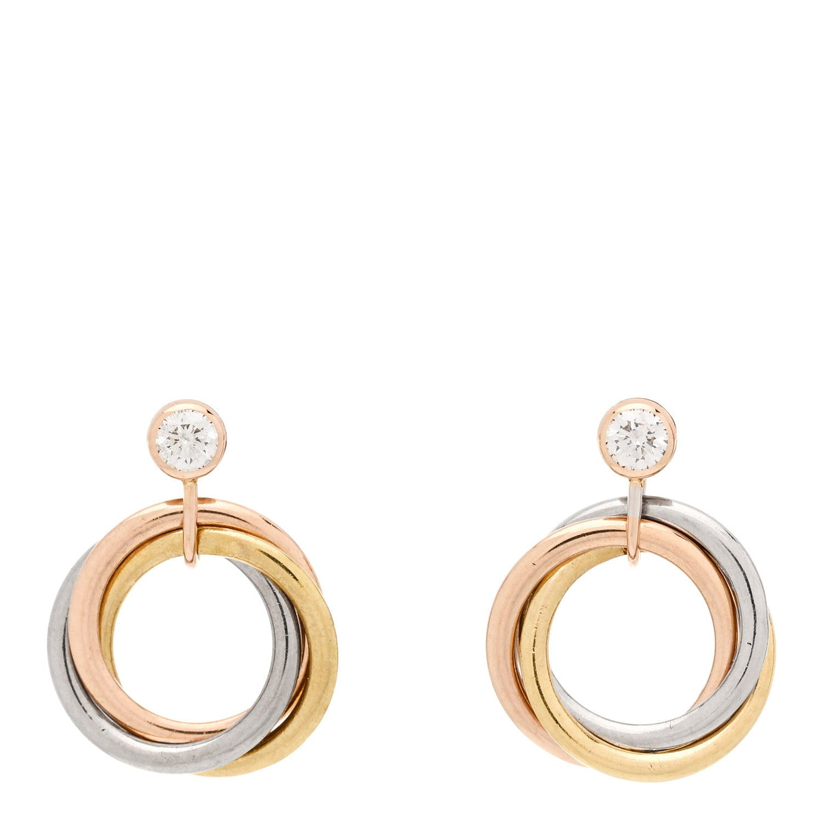 18K Pink Yellow White Gold Diamond Trinity Drop Earrings