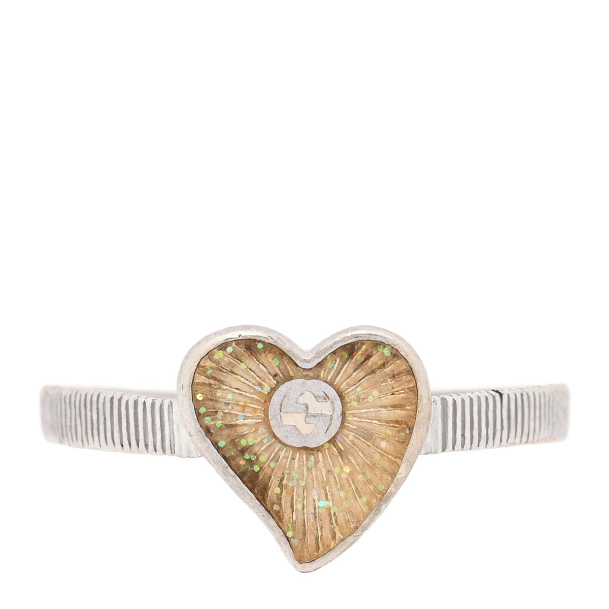 Sterling Silver Enamel GG Heart Ring 53 6.25 Iridescent