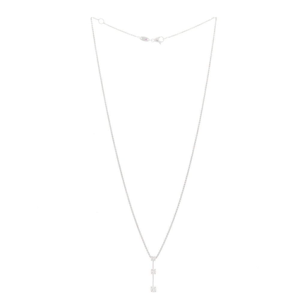 18K White Gold Three Diamond Drop Pendant Necklace