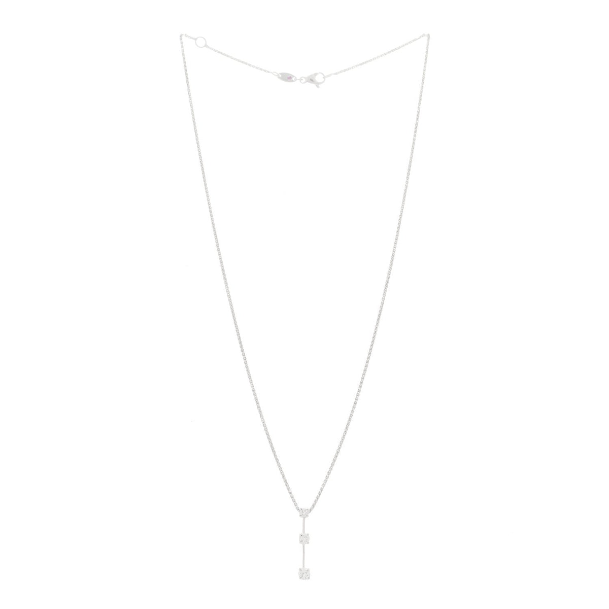 18K White Gold Three Diamond Drop Pendant Necklace