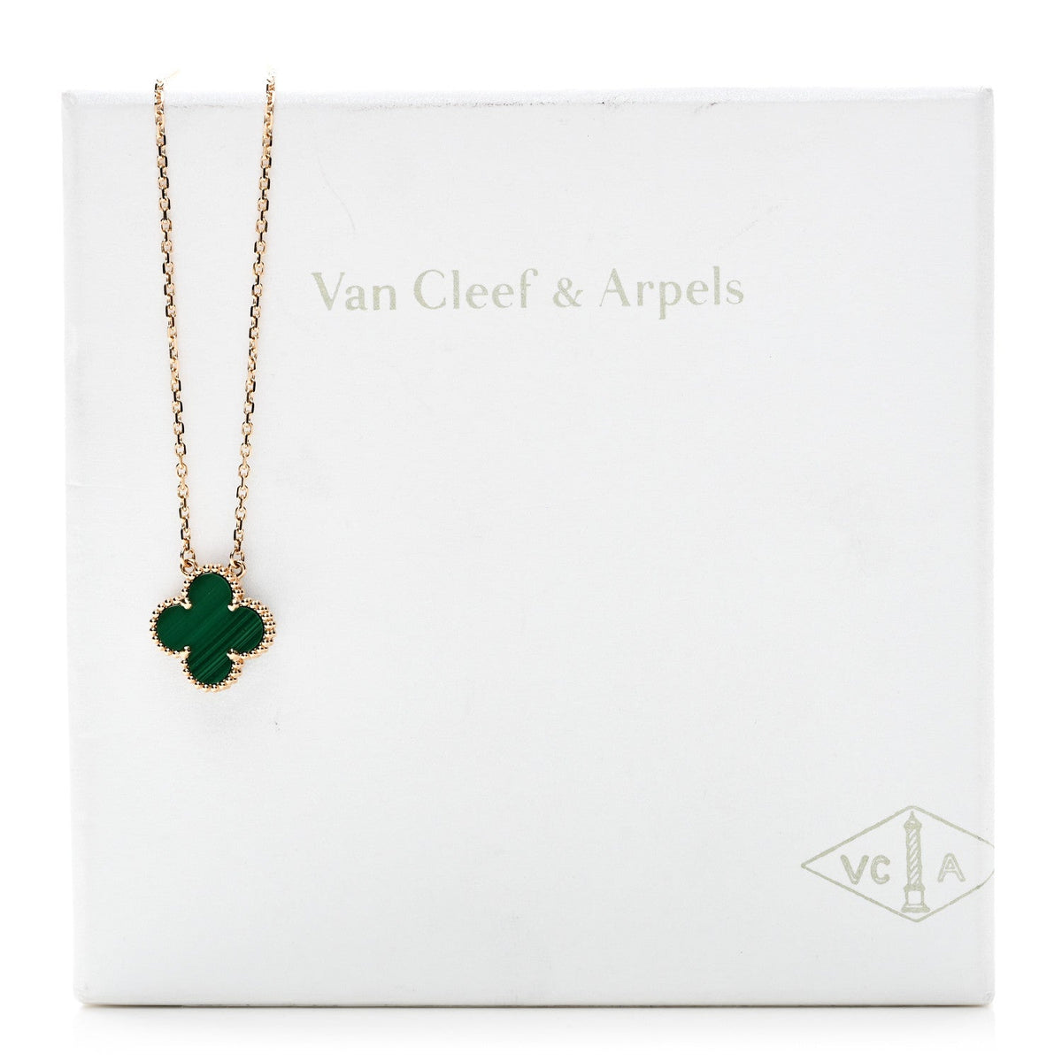18K Yellow Gold Malachite Vintage Alhambra Pendant Necklace