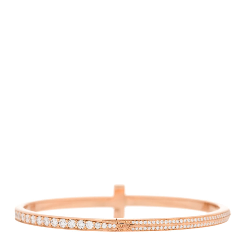 18K Rose Gold Diamond Narrow T T1 Hinged Bangle Bracelet