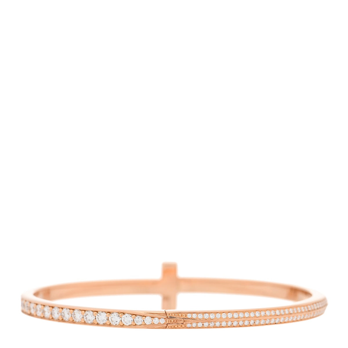 18K Rose Gold Diamond Narrow T T1 Hinged Bangle Bracelet